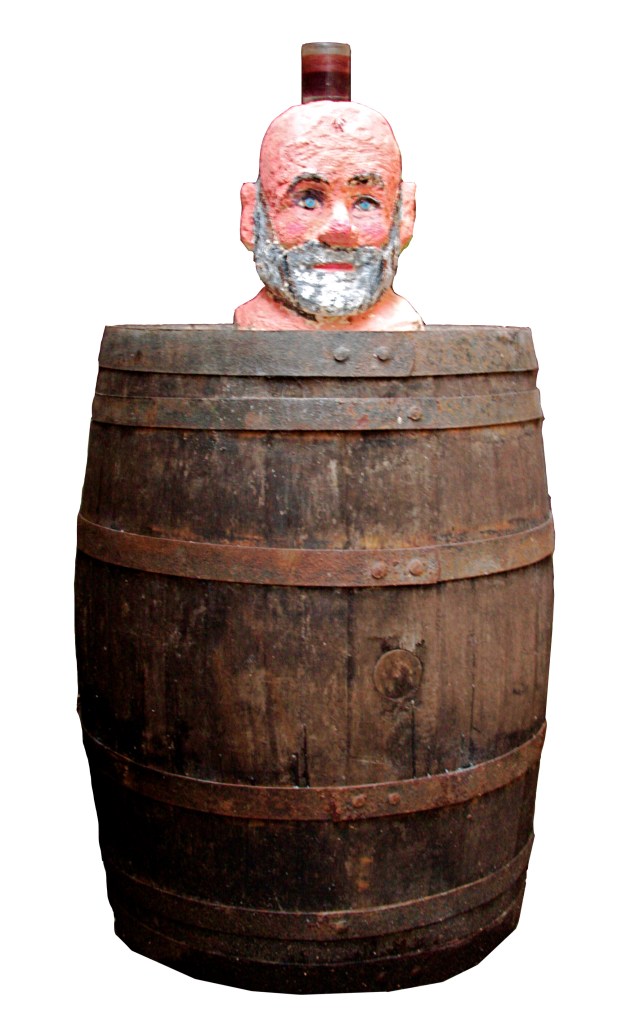 Monument to the unknown drinker, 2013, glass 8x7cm, stone head 30x26cm, barrel 87x63cm